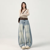 Women's Vibe Pleated Spliced Denim Pants High Waist Versatile Loose Scythe Pants