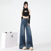 Wide-Leg Denim Pants for Women High-Waisted Loose Straight Leg Trousers Ankle-Length Pants