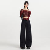 Wide Leg Jeans for Women High Waist Slim Fit Straight Loose Cuffed Floor-Length Pants