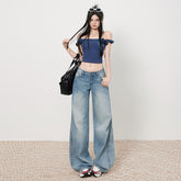 Women's Low-Waist Loose Wide-Leg Pants Casual Straight-Leg Jeans
