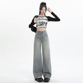 Wide Leg Jeans for Women High Waist Loose Slimming Frayed Hem Floor-Length Pants