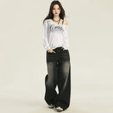 Women's Wide-Leg Jeans Loose High-Waist Floor-Length Flare Pants