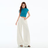 Women's White High-Waist Wide-Leg Jeans Slim Straight Floor-Length Pants