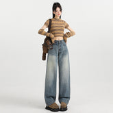 Women's Wide-Leg Jeans High-Waist Loose Drape Hip-Covering Straight Leg Pants