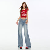 Women's Low Waist Straight Trumpet Jeans Loose Drape Flare Pants