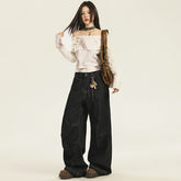 Casual Loose Wide-Leg Jeans Women Straight Leg Floor-Length Pants