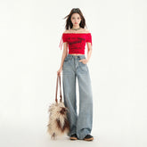 Women's Wide Leg Jeans Loose Drape Washed Straight Leg Floor Length Pants