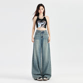 Women's Denim Pants Straight Loose Drape Floor-Length Wide-Leg Pants