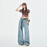 Women's Wide-Leg Soft Denim Pants Loose Drape Floor-Length Pants