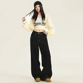 Women's Wide-Leg Jeans with Design High-Waist Loose Fit Flare Trousers