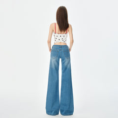 Women's Blue Low-Waist Jeans Summer Loose Slimming Drape Bell-Bottom Pants