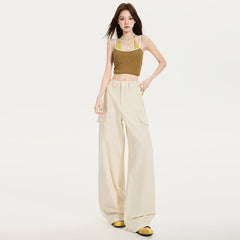 Women's Slimming Cargo Pants with Waistband Floor-Length Wide-Leg Casual Trousers