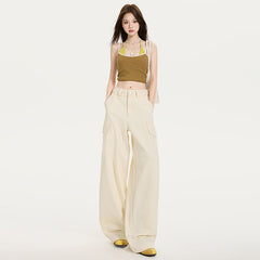 Women's Slimming Cargo Pants with Waistband Floor-Length Wide-Leg Casual Trousers