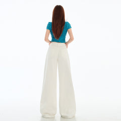 Women's White High-Waist Wide-Leg Jeans  Slim Straight Floor-Length Pants
