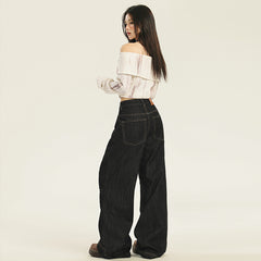 Casual Loose Wide-Leg Jeans Women Straight Leg Floor-Length Pants