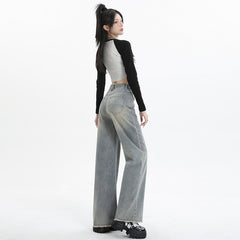 Wide Leg Jeans for Women High Waist Loose Slimming Frayed Hem Floor-Length Pants