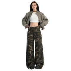 Women's Wide-Leg Casual Work Pants Versatile Slim Drawstring Floor-Length Trousers