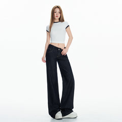 Women's Low Waist Straight Trumpet Jeans Loose Drape Flare Pants