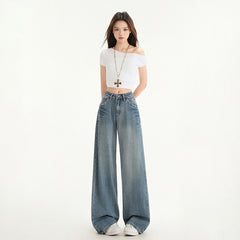 Women's Wide-Leg Niche Water-Washed Floor-Length Straight Pants