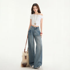 Women's Wide-Leg Niche Water-Washed Floor-Length Straight Pants