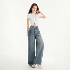 Women's Wide-Leg Niche Water-Washed Floor-Length Straight Pants