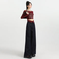 Wide Leg Jeans for Women High Waist Slim Fit Straight Loose Cuffed Floor-Length Pants