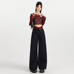 Wide Leg Jeans for Women High Waist Slim Fit Straight Loose Cuffed Floor-Length Pants
