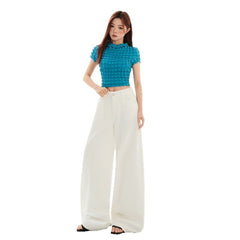 Women's White High-Waist Wide-Leg Jeans  Slim Straight Floor-Length Pants