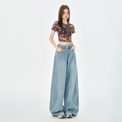 Women's Wide-Leg Soft Denim Pants Loose Drape Floor-Length Pants