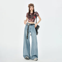 Women's Wide-Leg Soft Denim Pants Loose Drape Floor-Length Pants