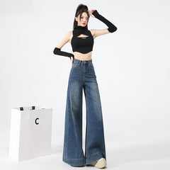 Wide-Leg Denim Pants for Women High-Waisted Loose Straight Leg Trousers Ankle-Length Pants