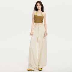 Women's Slimming Cargo Pants with Waistband Floor-Length Wide-Leg Casual Trousers