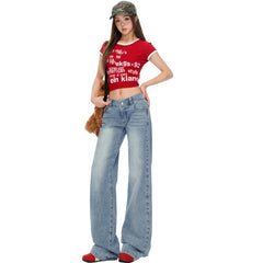 Women's Low Waist Straight Trumpet Jeans Loose Drape Flare Pants