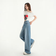 Wide Leg Jeans Women Spring New Retro High Waist Loose Straight Long Pants