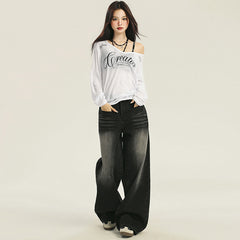 Women's Wide-Leg Jeans  Loose High-Waist Floor-Length Flare Pants