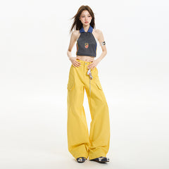 Women's Slimming Cargo Pants with Waistband Floor-Length Wide-Leg Casual Trousers