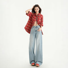 High Street Straight Leg Loose Drape Wide Leg Jeans for Women