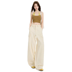 Women's Slimming Cargo Pants with Waistband Floor-Length Wide-Leg Casual Trousers