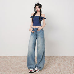 Women's Low-Waist Loose Wide-Leg Pants  Casual Straight-Leg Jeans