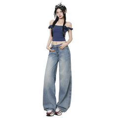Women's Low-Waist Loose Wide-Leg Pants  Casual Straight-Leg Jeans