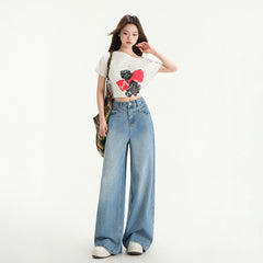 Wide Leg Jeans Women Spring New Retro High Waist Loose Straight Long Pants