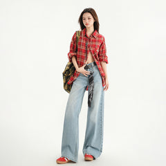 High Street Straight Leg Loose Drape Wide Leg Jeans for Women