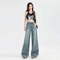 Women's Denim Pants Straight Loose Drape Floor-Length Wide-Leg Pants