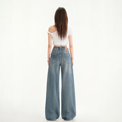 Women's Wide-Leg Niche Water-Washed Floor-Length Straight Pants