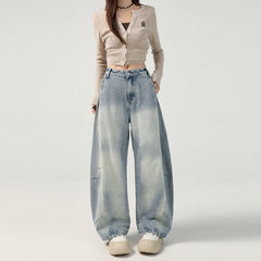 Women's Vibe Pleated Spliced Denim Pants High Waist Versatile Loose Scythe Pants