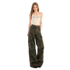 Women's High-Waisted Cargo Casual Pants for Spring and Summer Trendy Wide-Leg Floor-Length Trousers