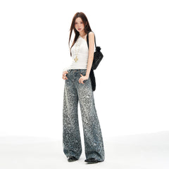 Women's Pants Leopard Print Design Wide Leg Jeans Clean Fit Loose Casual Straight Leg Trousers