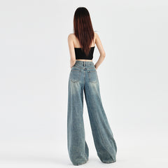 Women's Denim Pants Straight Loose Drape Floor-Length Wide-Leg Pants