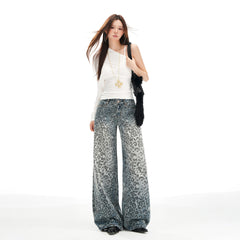 Women's Pants Leopard Print Design Wide Leg Jeans Clean Fit Loose Casual Straight Leg Trousers