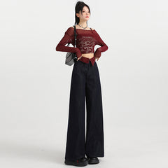 Wide Leg Jeans for Women High Waist Slim Fit Straight Loose Cuffed Floor-Length Pants